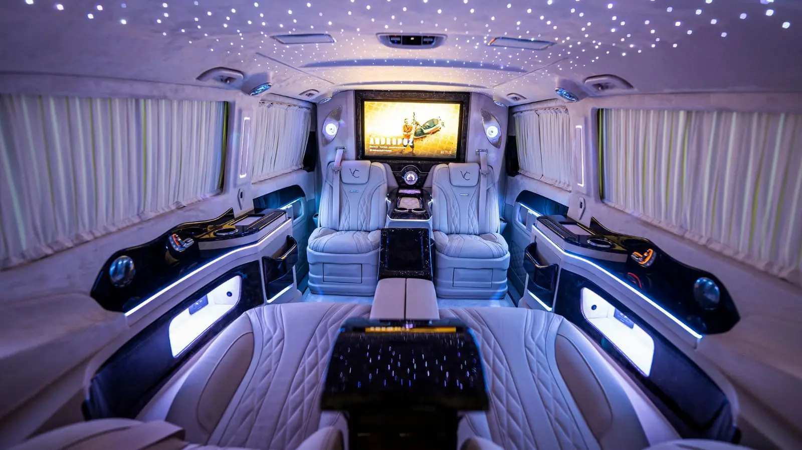 Mercedes Jet Class luxury interior with starlight roof and massage seats